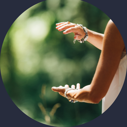 woman hands in taijitu pose