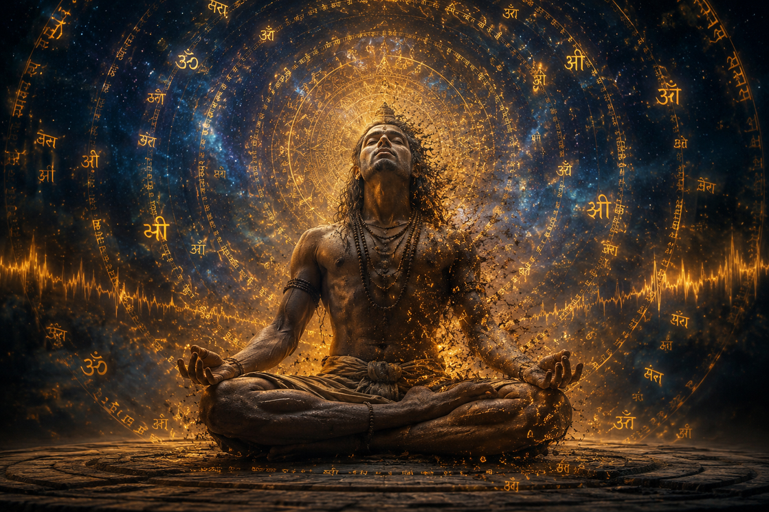 Yogi chanting mantras bliss