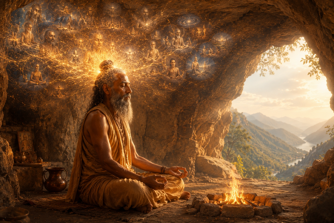 Yogi in a cavae - birghter
