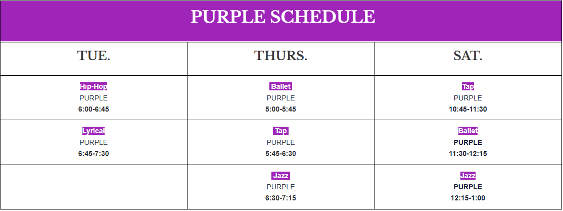 Purple Schedule 2026