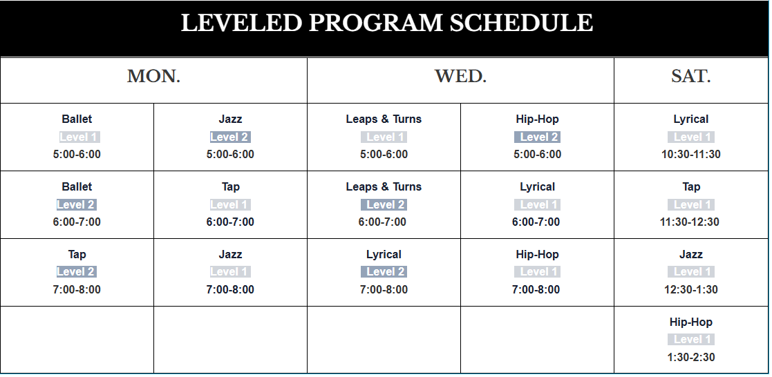leveled program schedule 2026