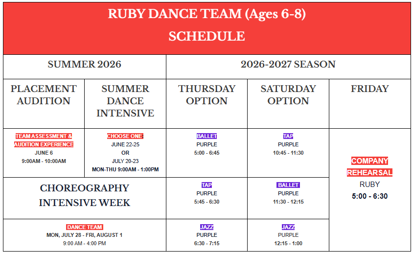 ruby dance team schedule
