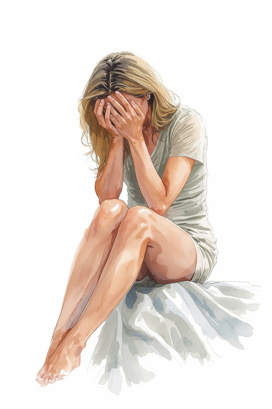 Tall Defeated Woman Head in Hands