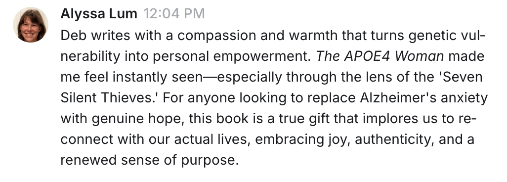Alyssa APOE4 Woman Book Review