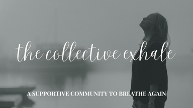 A photo of a woman surrendering with her eyes closed to the sky embracing the changes that the collective exhale membership has catered to her health and wellbeing with a quote, "A supportive community to breathe again"
