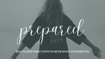 A woman with her arms wide open welcoming the new rested nervous system with the text, " Prepared - self guided first steps to retraining your breath"