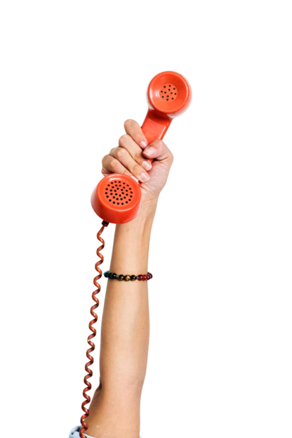 Hand holding landline phone receiver