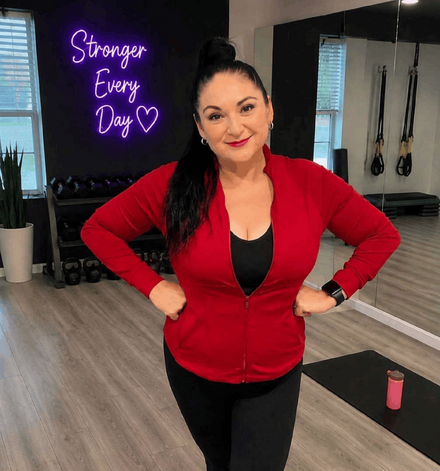 A woman standing in a yoga studio