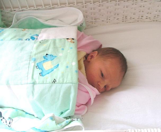 Newborn Maya sleeping in basinette