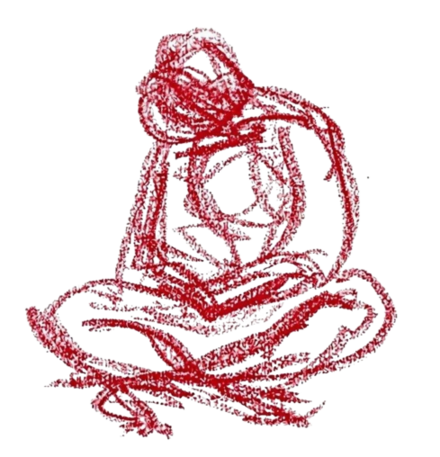 red drawing of a sitting still figure
