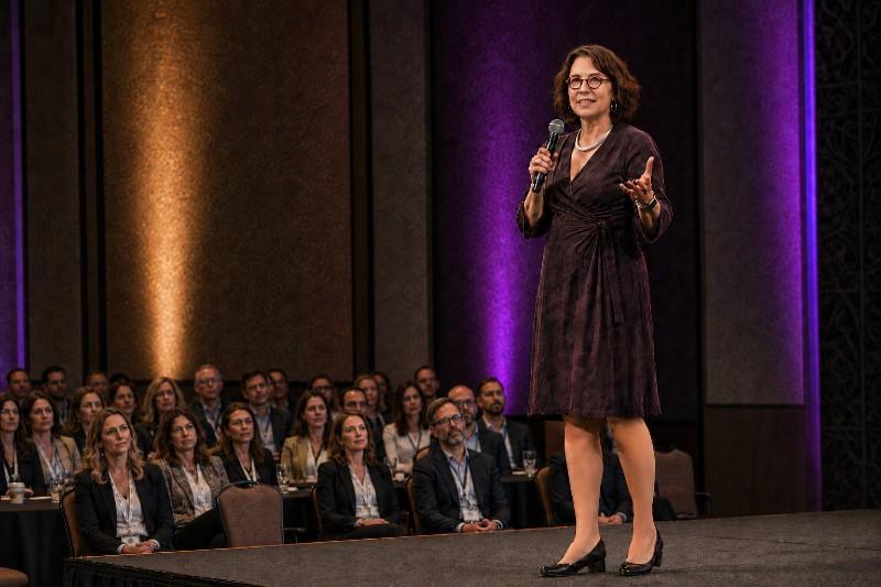 Emma on stage purple dress full