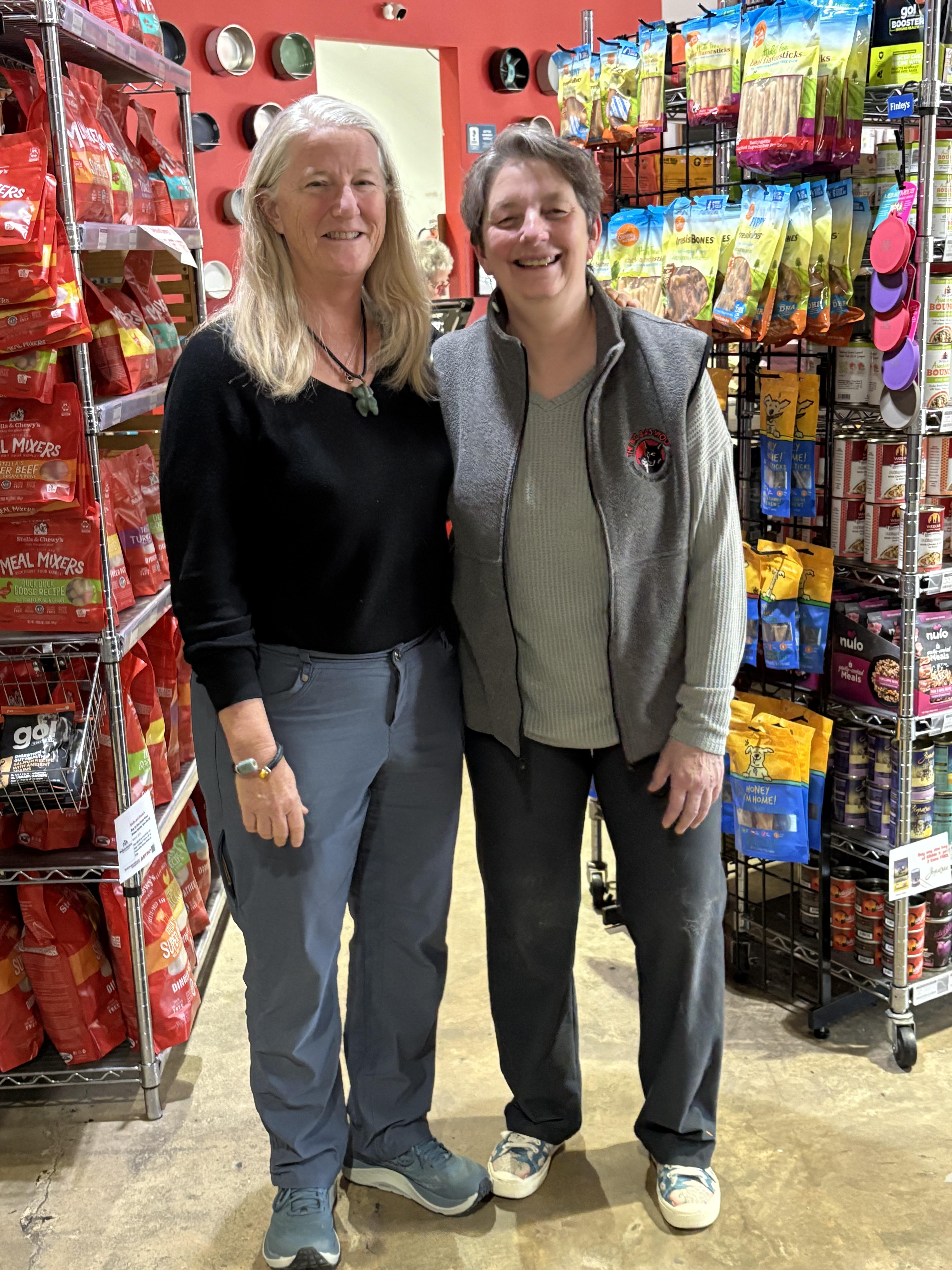 Pennye Jones-Napier with a colleague at The Big Bad Woof pet supply store