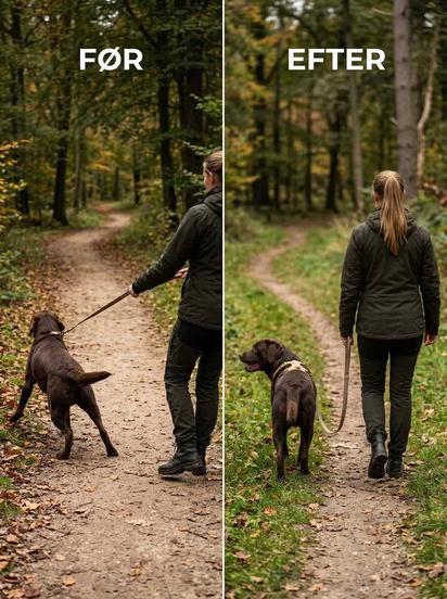 Stopfløjt - jagthund sitter og kigger på ejer ude i naturen