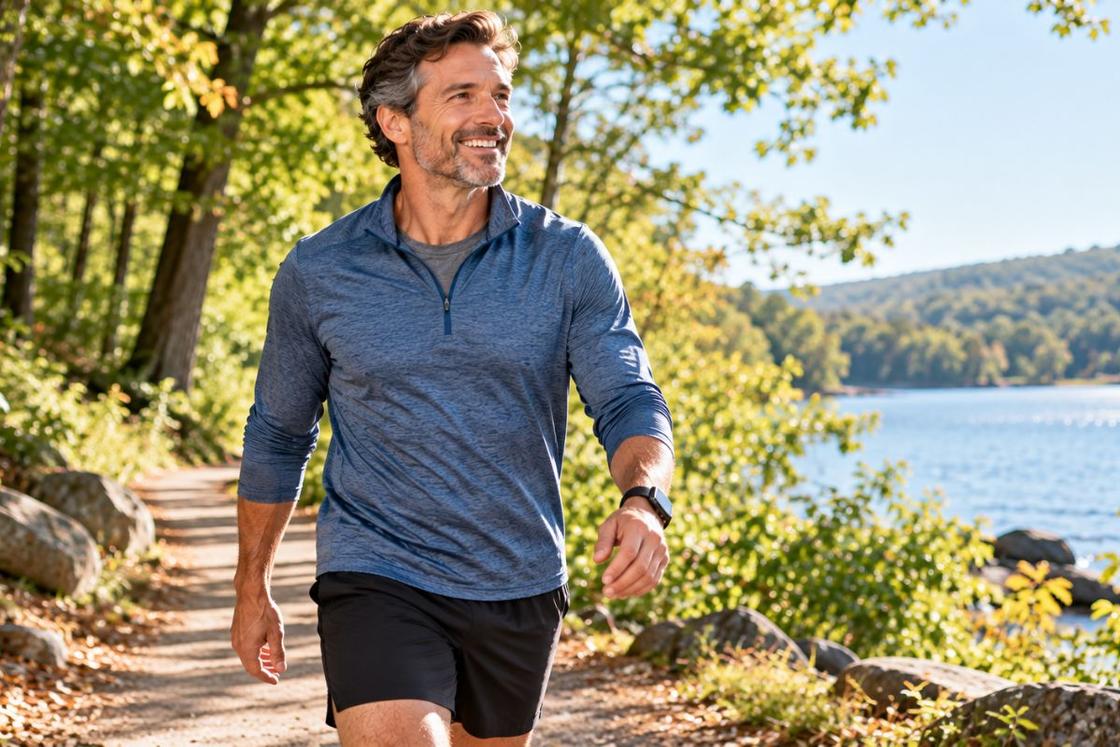 Man walking outdoors to increase daily movement and support healthy weight loss