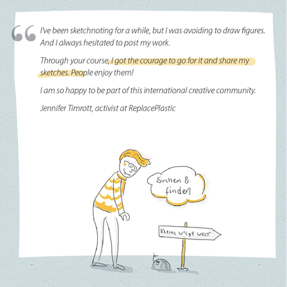 Visual Minds member drawing and testimonial, slide 1
