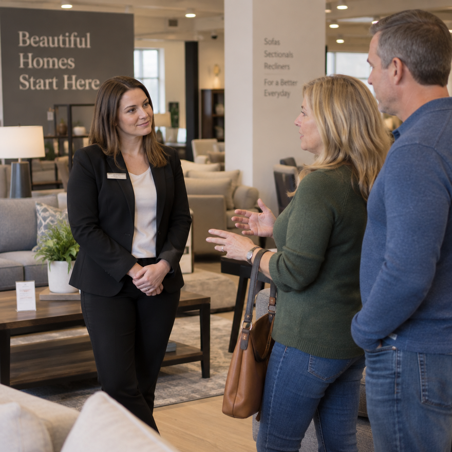 women doing furniture sales who is listening and not talking