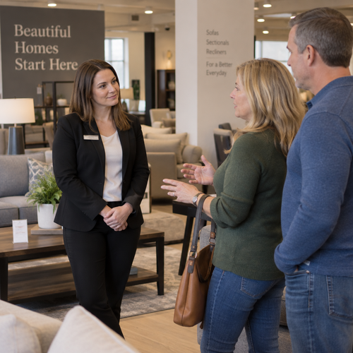 women doing furniture sales who is listening and not talking