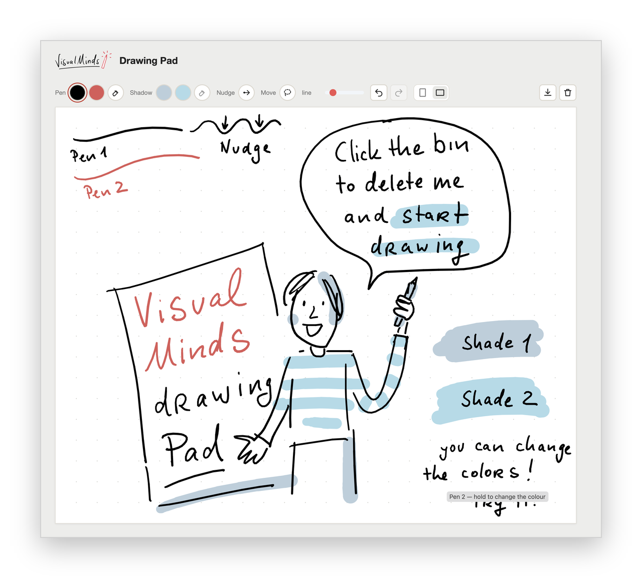 The Visual Minds Drawing Pad: a drawing with black line and light shadow