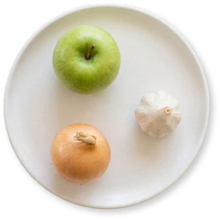 Apple, onion, garlic