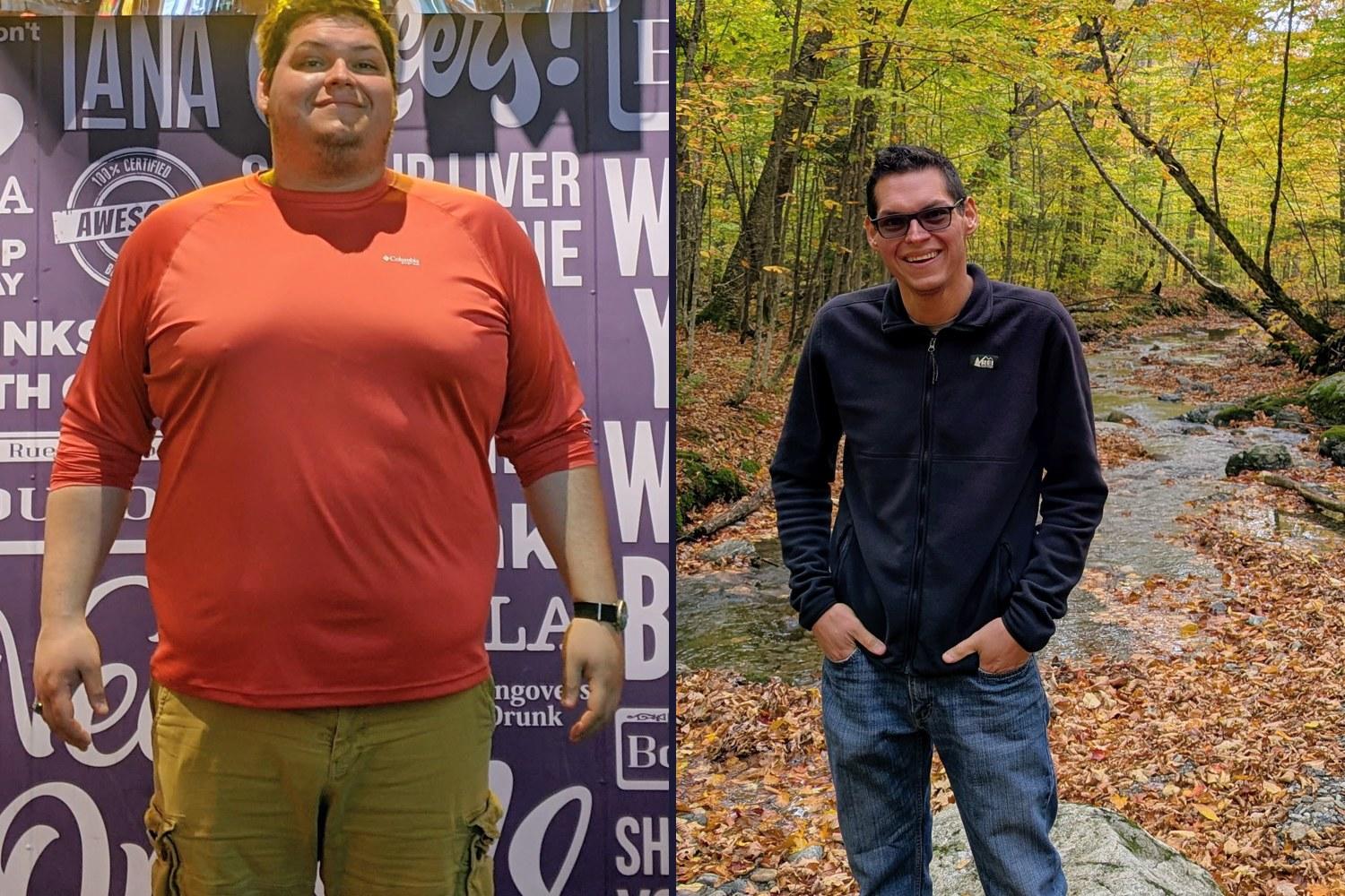A side by side picture of a man before and after his weight loss with Zenith Coaching Academy