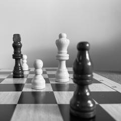 a black and white photo of a chess board