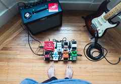 guitar pedals on floor