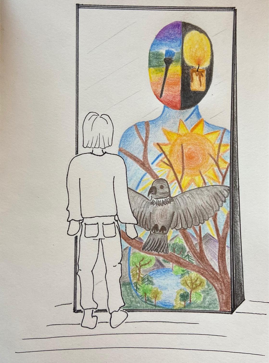 Image of person looking at art 