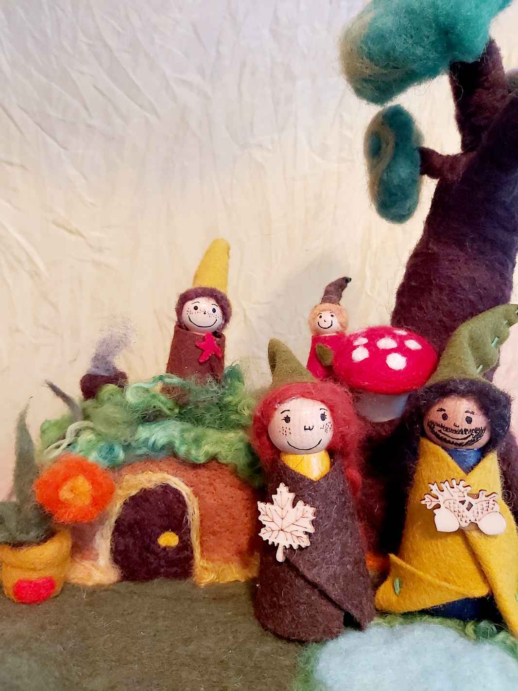Gnome home with tree and pegdolls
