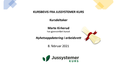 Kursbevis Jussystemer Kurs