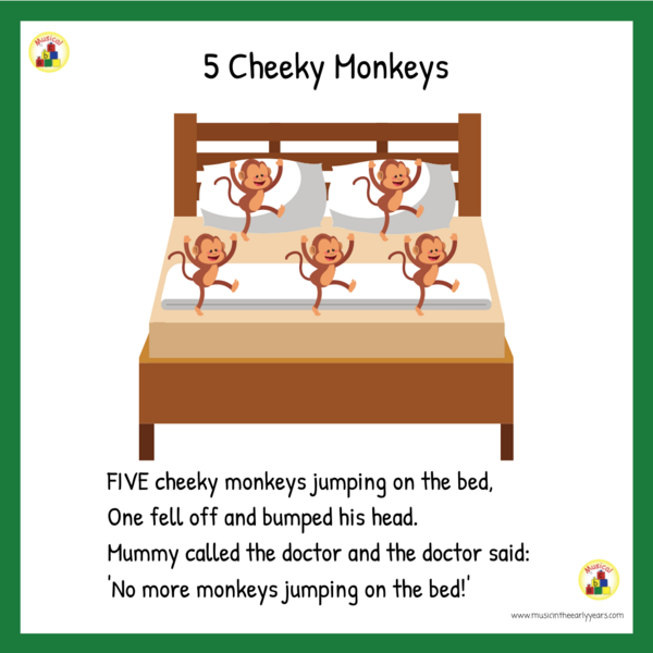 Green square 5 cheeky monkeys