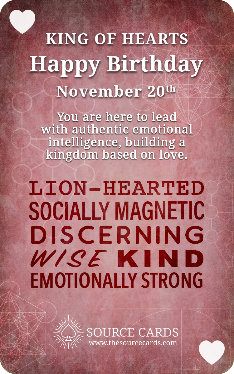November 20th Birthday King of Hearts - The Source Cards