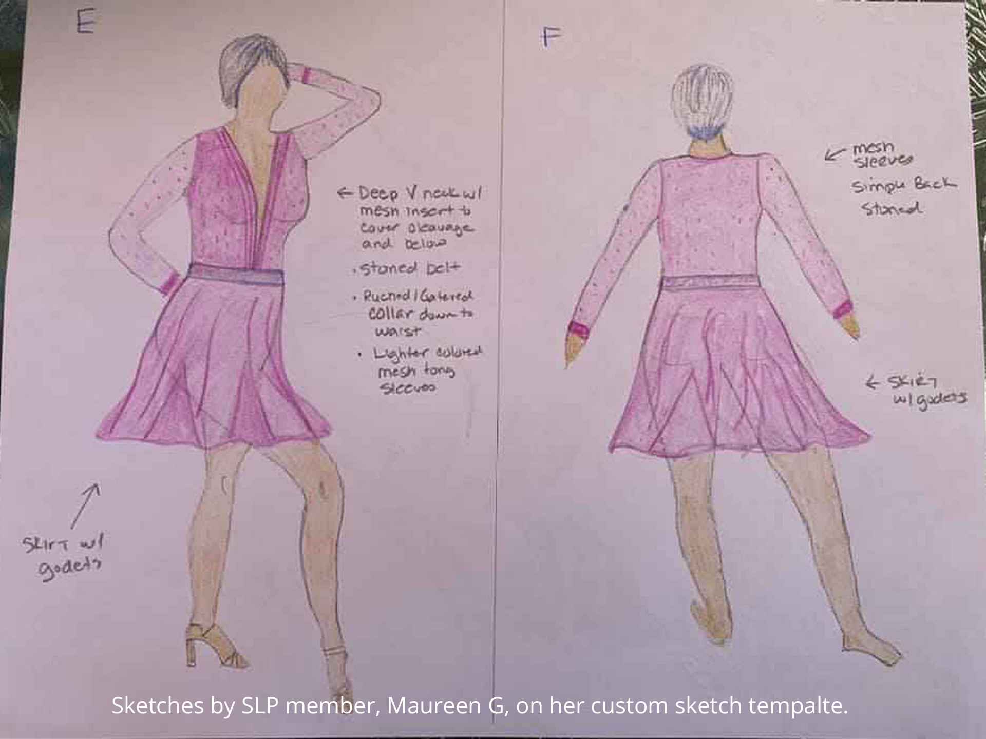 SLP member Maureen G, pink Latin sketches, credit