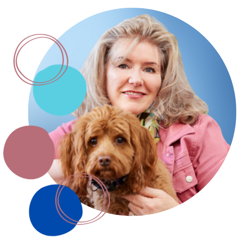 angie laussel with zuni the therapy dog
