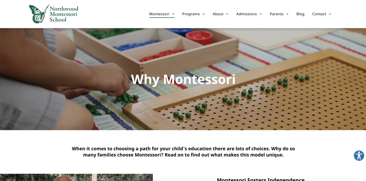 Northwood Montessori Website Screenshot