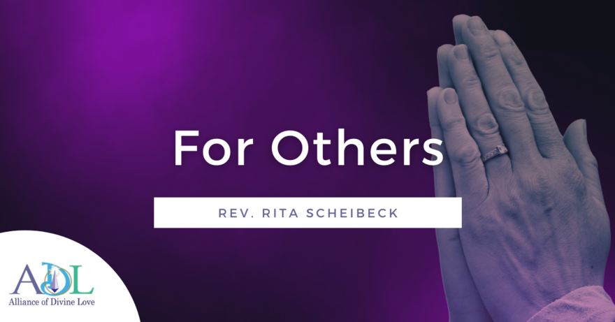 For Others blog image - hands praying with purple background, article title and author name