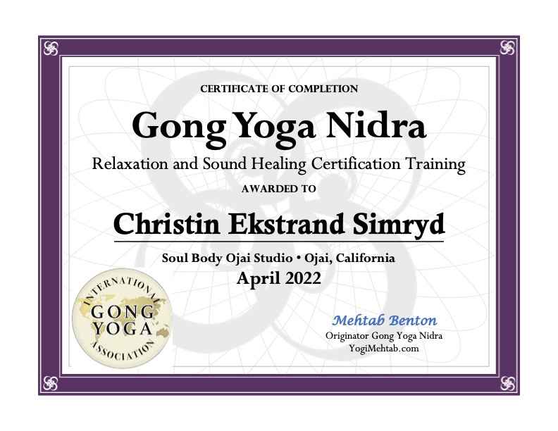 Gong Nidra Certificates Christin E S