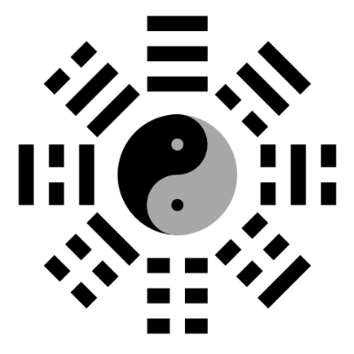 sort og hvid Bagua med yin yang tegn i midten