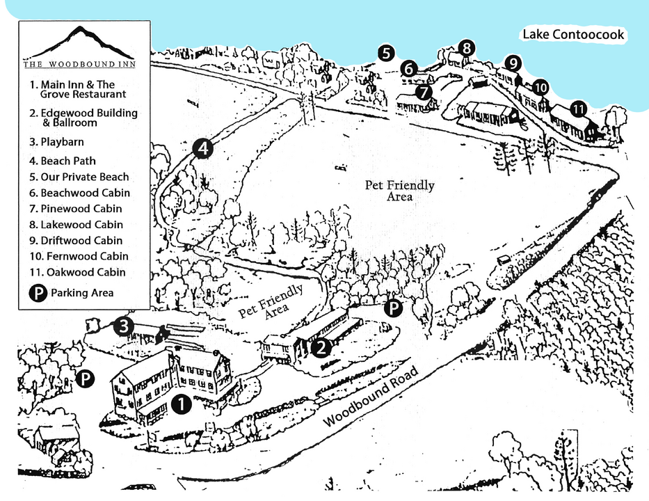 Woodbound Inn Map of Grounds with blue