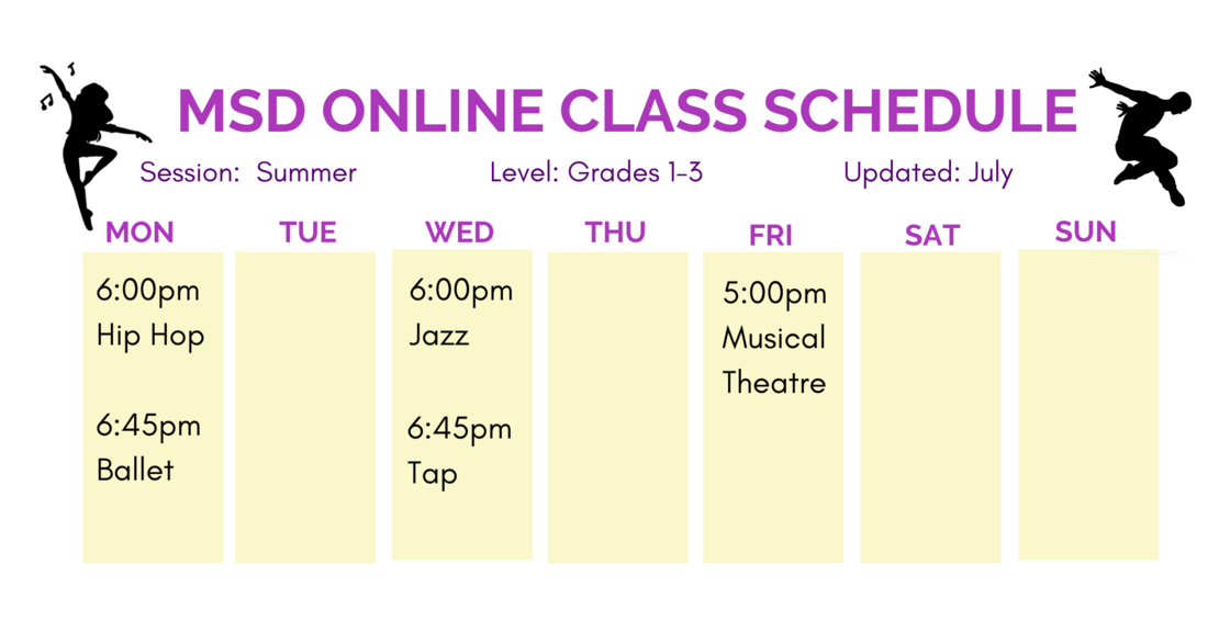 Class Schedule - Online  Gr 1-3