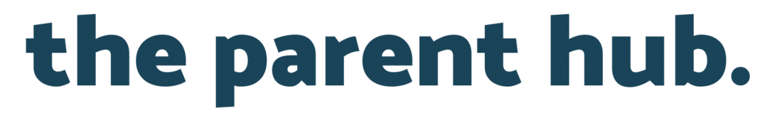 the parent hub text logo blue