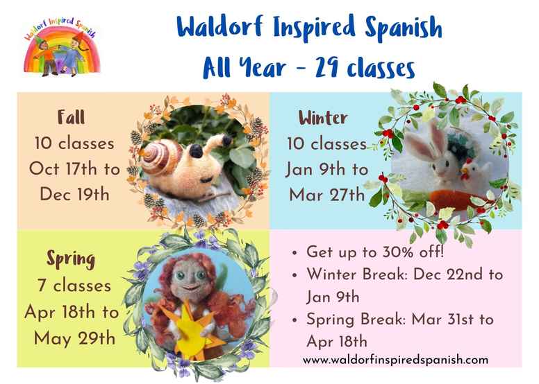 All Year - Waldorf Inspired Spanish Lessons - Pack of 29 - 3 children