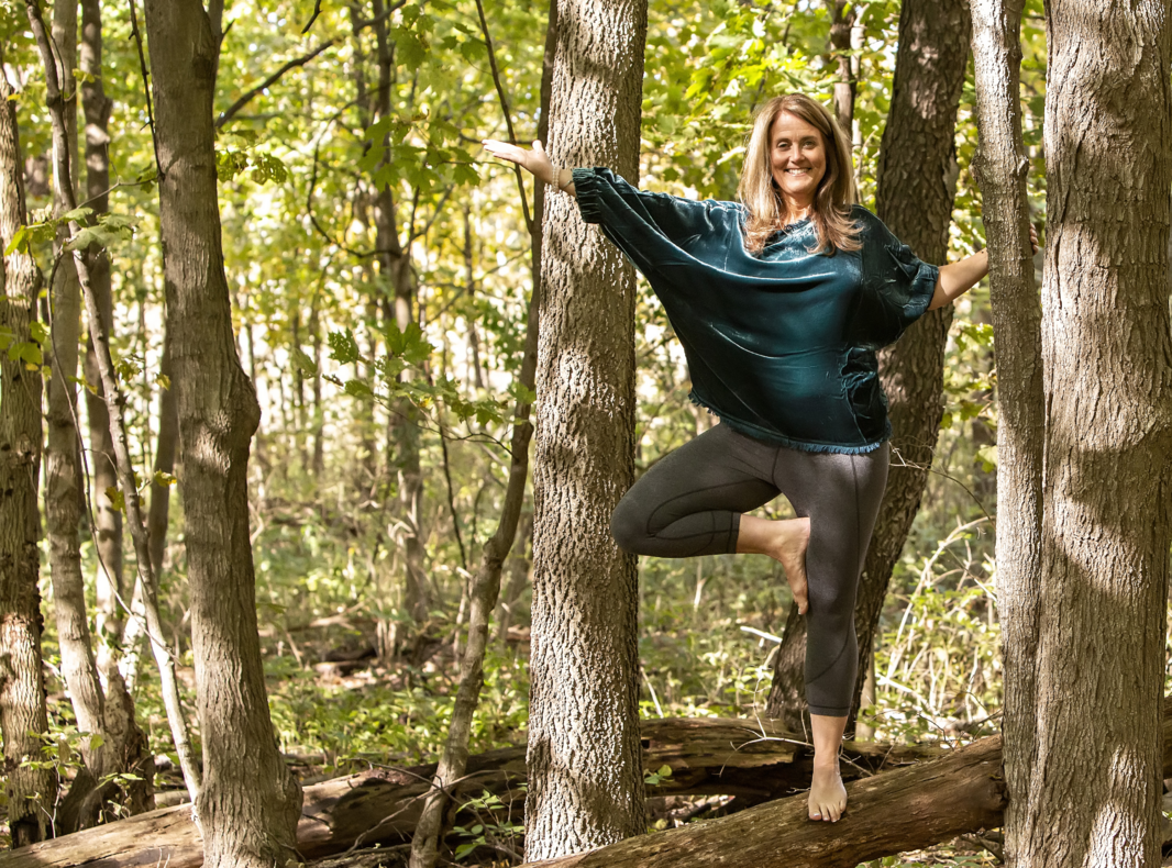 Green Shirt Yoga in Woods