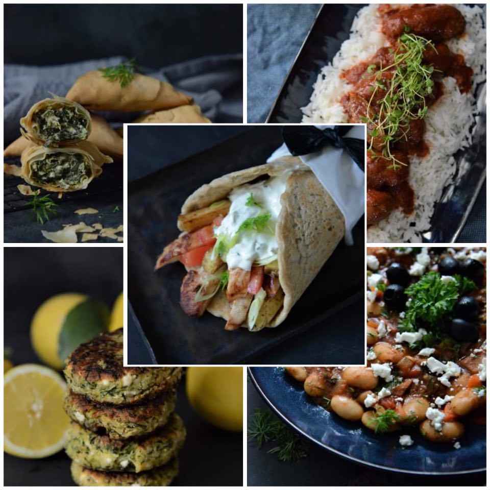Collage aftensmad græske favoritter