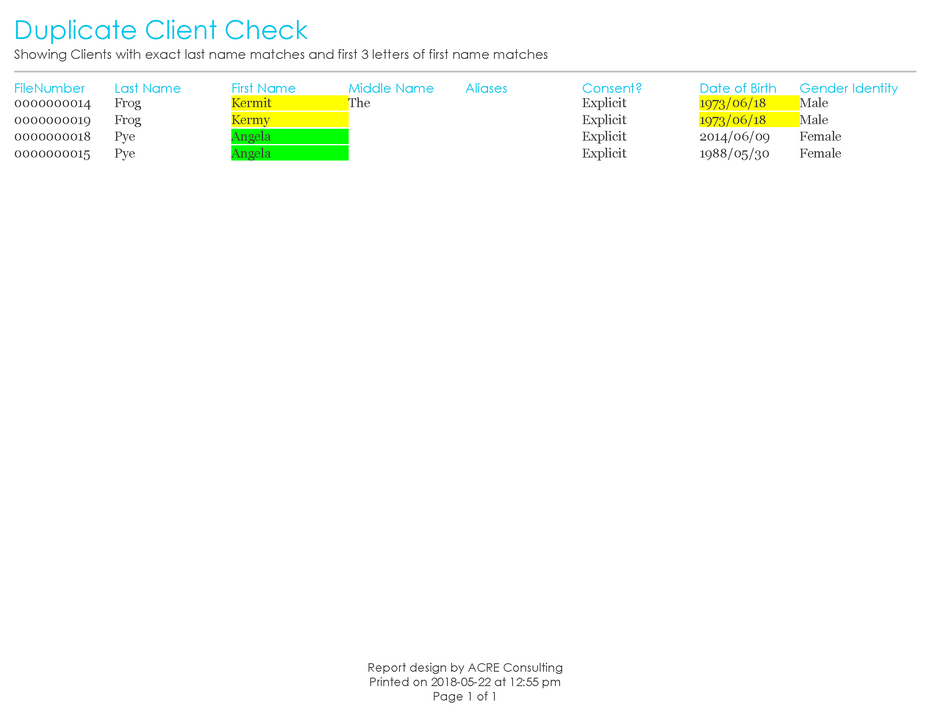 Duplicate Name Check - Sample Output