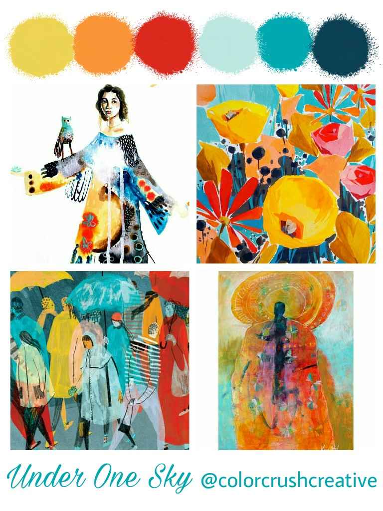 Artist Palette Yellow Reds Raincoats Lady Bird Flowers Abstract