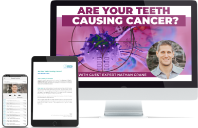 “Are Your Teeth Causing Cancer?” masterclass with Nathan Crane, displayed on desktop, tablet, and mobile devices.