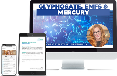 “Glyphosate, EMFs, and Mercury” masterclass with Sinclair Kennally, displayed on desktop, tablet, and mobile devices.