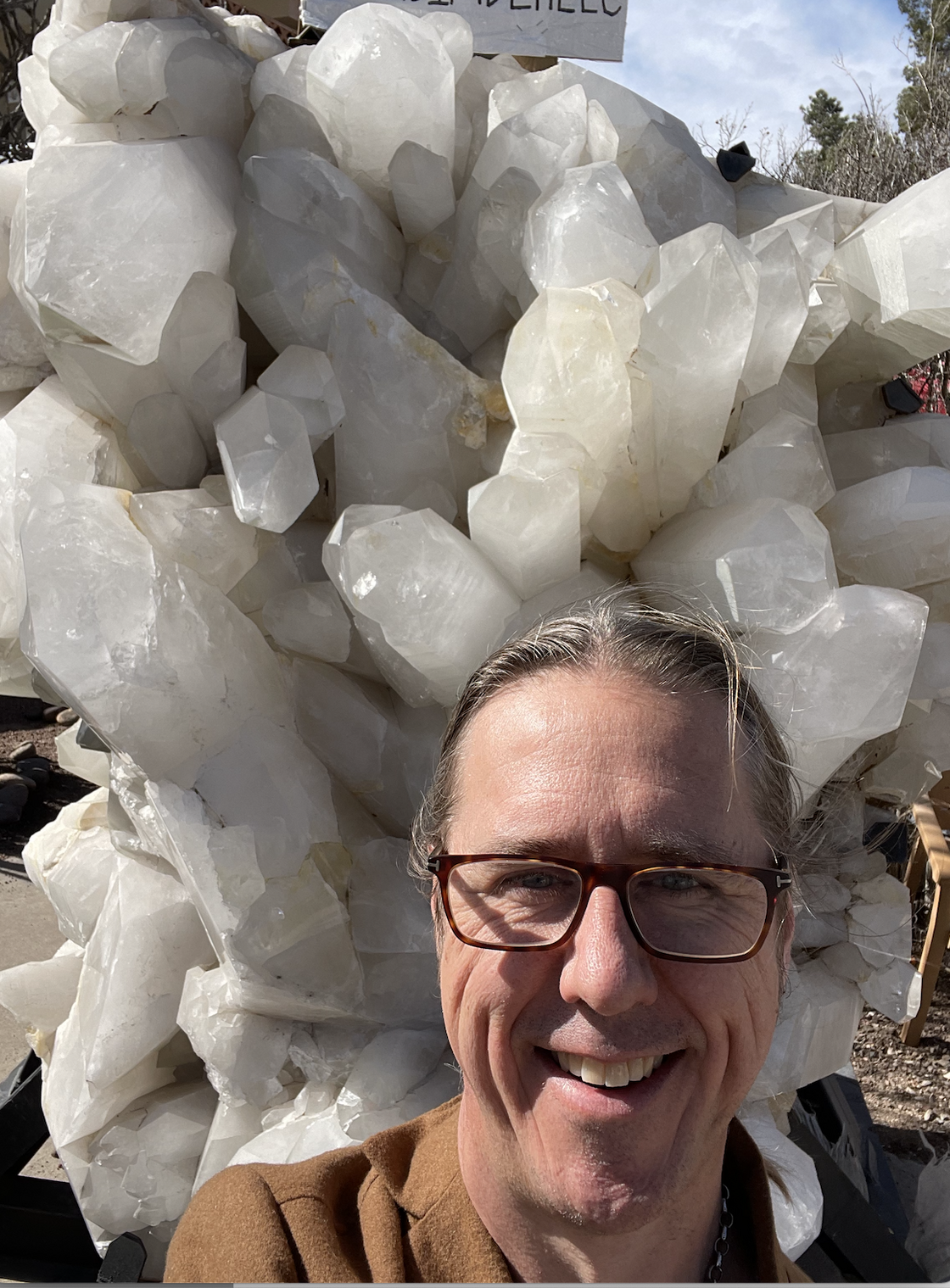 Chris with an exceptionally large quartz cluster in Tucson