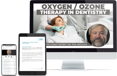 “Oxygen/Ozone Therapy in Dentistry” masterclass with Dr. Phil Mollica, displayed on desktop, tablet, and mobile devices.