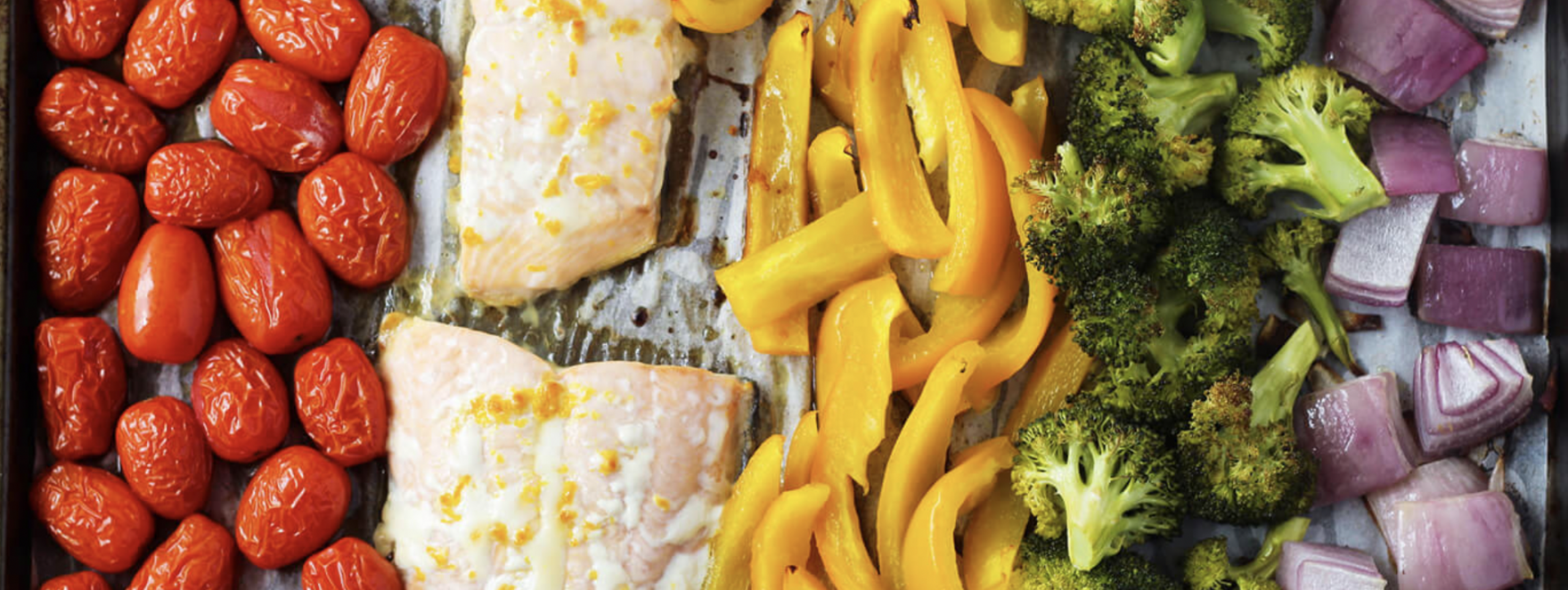 One Pan Salmon and Rainbow Colorful Vegetables